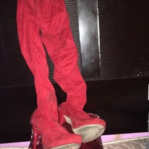 Red 30inch heeled boot